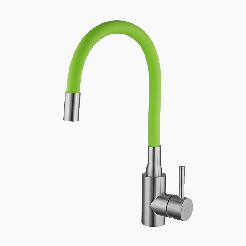 Kitchen mixer tap with flexible gooseneck, steel, The Green Mixer