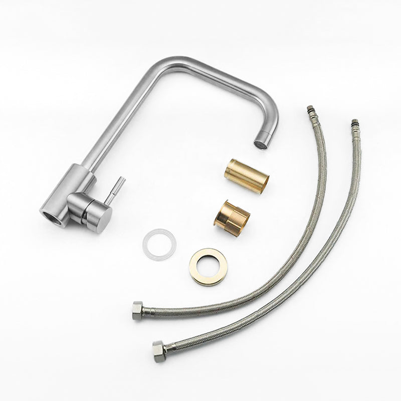 Modern Brushed Nickel Kitchen Faucet, Square Spout
