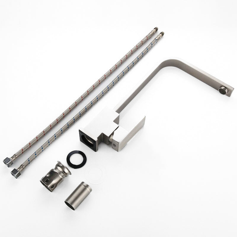 Modern Square Brushed Nickel Single Handle Faucet