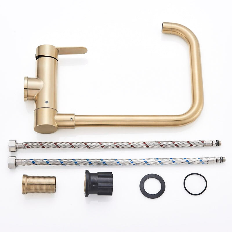 Modern Matte Gold Kitchen Faucet with Square Spout