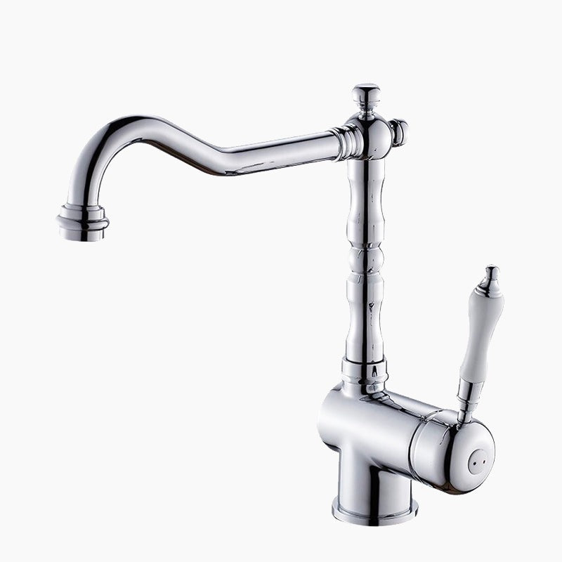 Retro Chrome Kitchen Faucet with Porcelain Handle