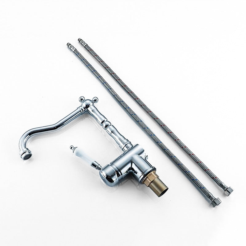 Retro Chrome Kitchen Faucet with Porcelain Handle