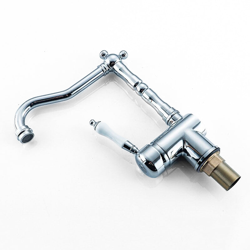 Retro Chrome Kitchen Faucet with Porcelain Handle