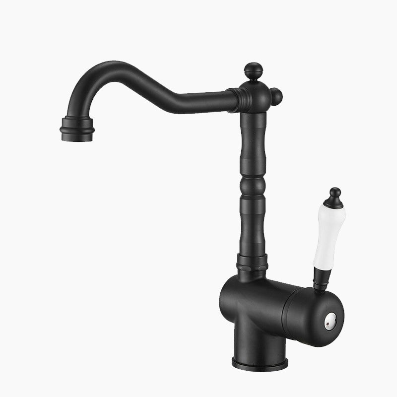 Traditional Matte Black Kitchen Faucet with White Handle
