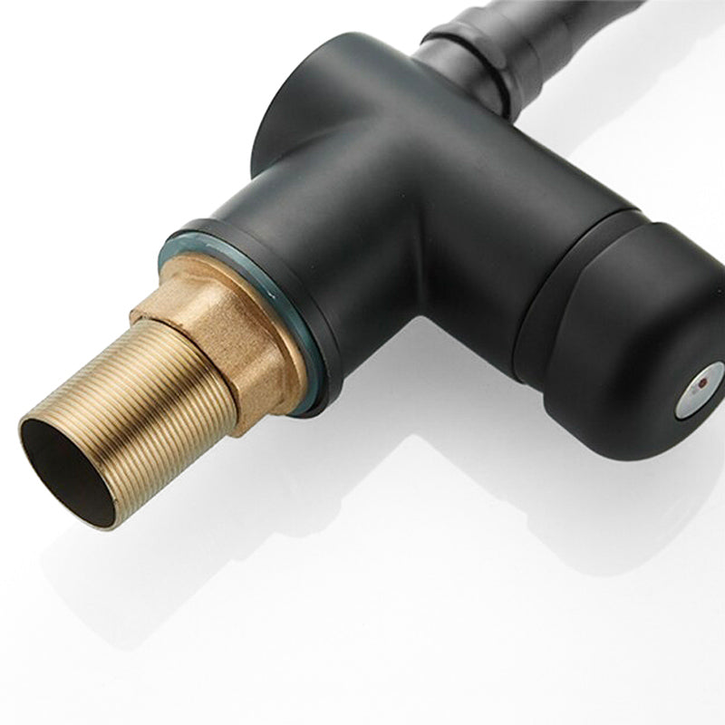 Traditional Matte Black Kitchen Faucet with White Handle
