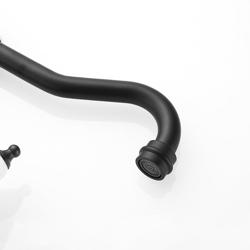 Traditional Matte Black Kitchen Faucet with White Handle