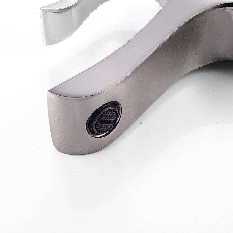 Sculptural Brushed Nickel Single Handle Lavatory Faucet