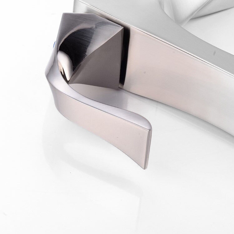 Sculptural Brushed Nickel Single Handle Lavatory Faucet