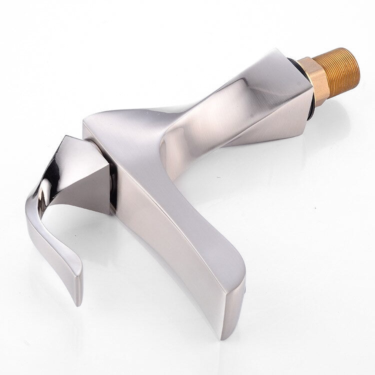 Sculptural Brushed Nickel Single Handle Lavatory Faucet