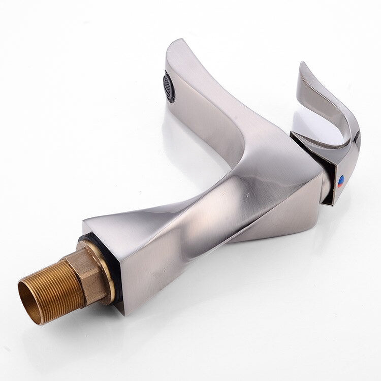 Sculptural Brushed Nickel Single Handle Lavatory Faucet