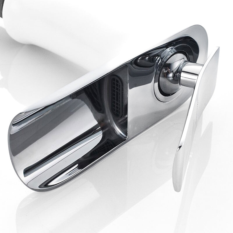 Modern Chrome and White Waterfall Basin Faucet