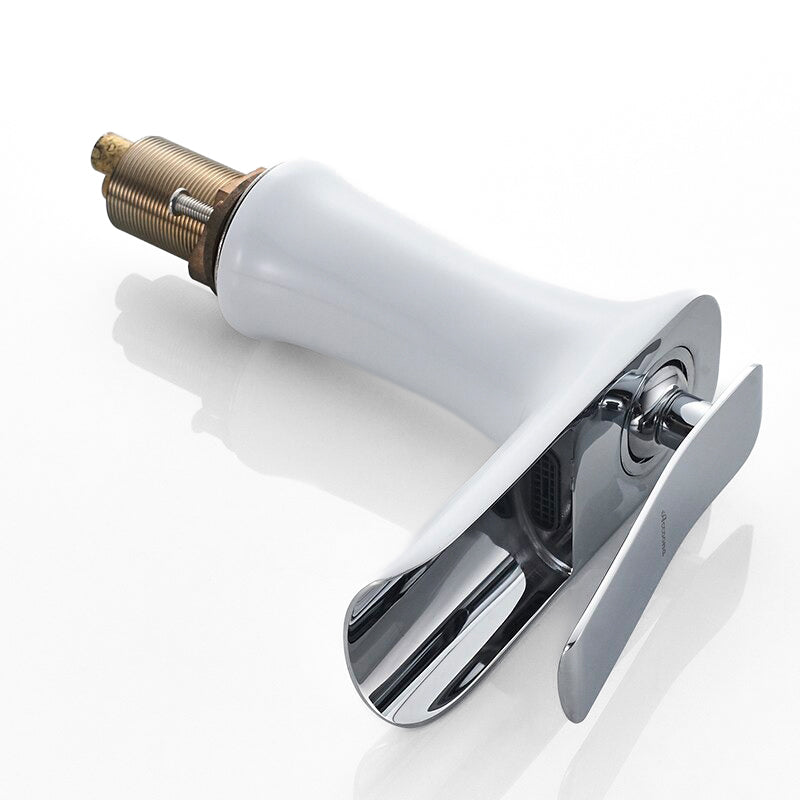 Modern Chrome and White Waterfall Basin Faucet
