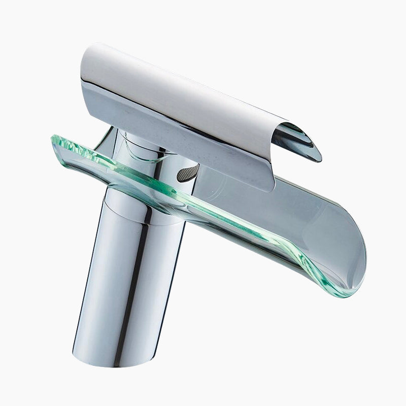 Modern Chrome Waterfall Faucet with Glass Spout