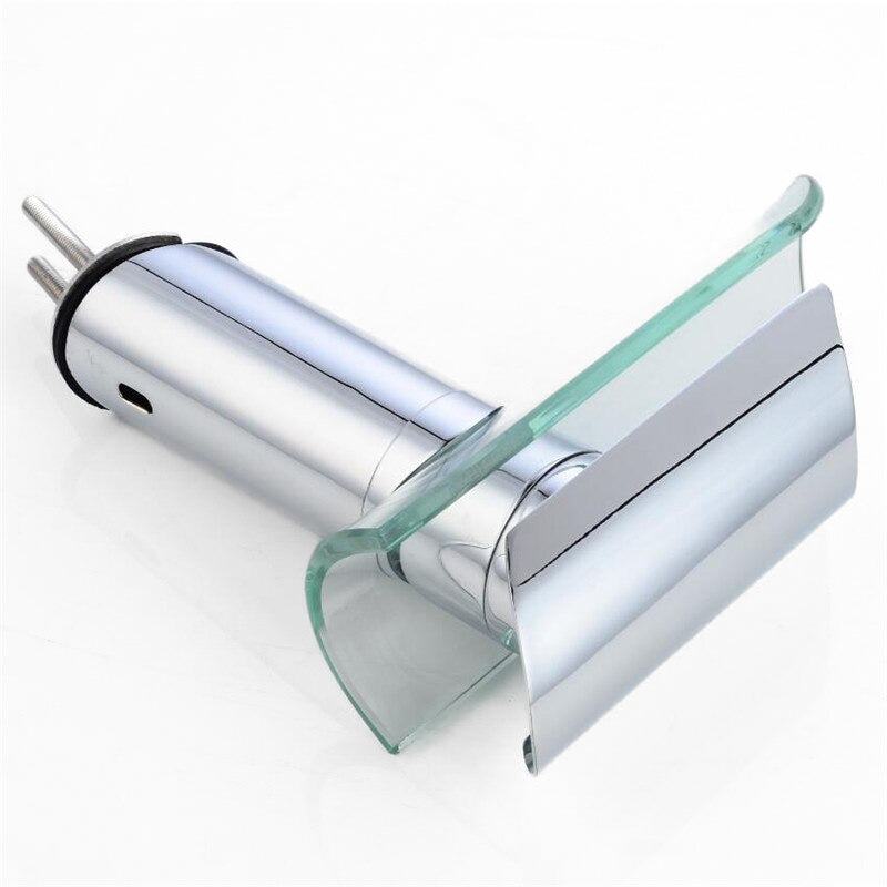 Modern Chrome Waterfall Faucet with Glass Spout