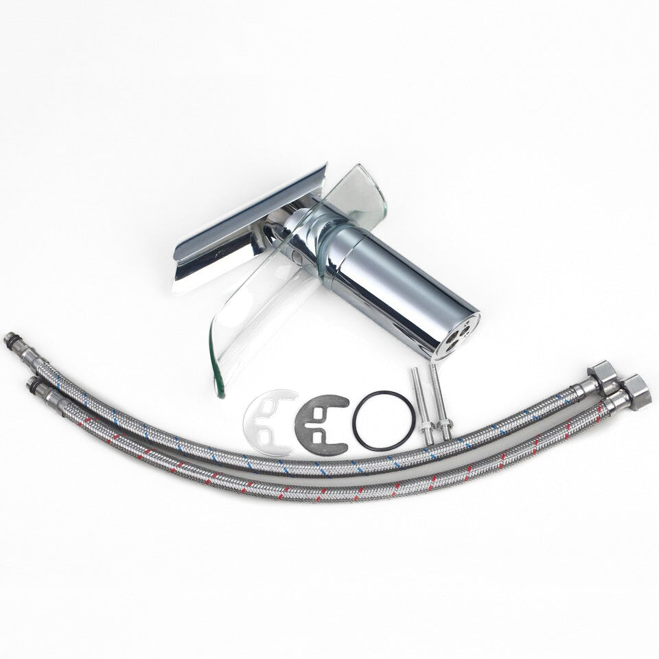 Modern Chrome Waterfall Faucet with Glass Spout