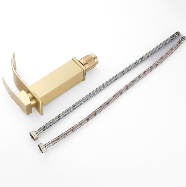 Brushed Gold Modern Tall Waterfall Basin Faucet
