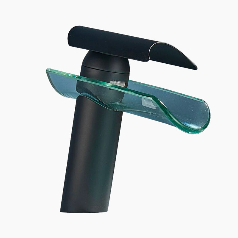 Matte Black Lavatory Faucet with Glass Waterfall Spout
