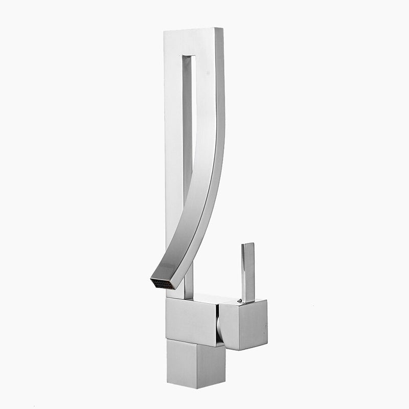 Modern Brushed Nickel Faucet with Curved Spout