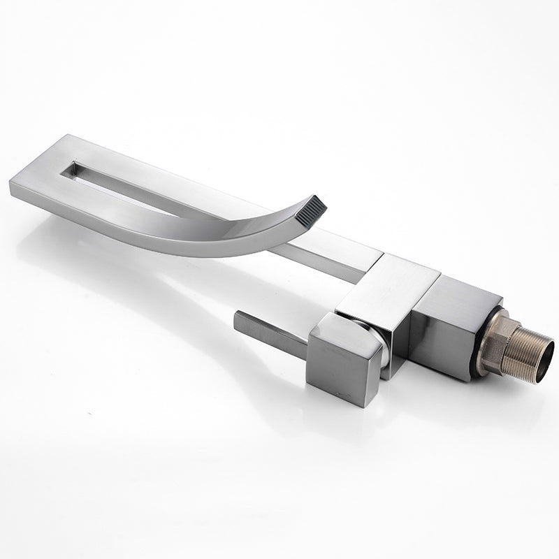 Modern Brushed Nickel Faucet with Curved Spout