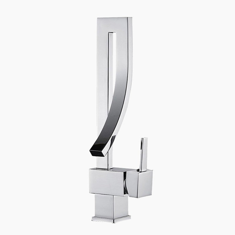 Modern Tall Chrome Mixer Faucet with Curved Spout