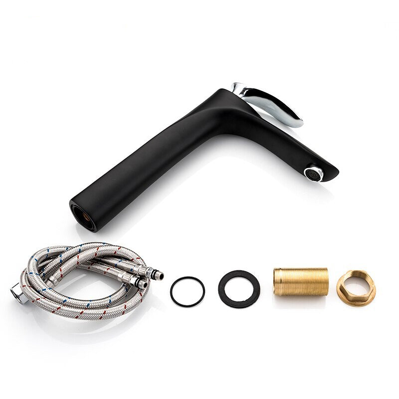 Modern Tall Matte Black Faucet with Chrome Lever