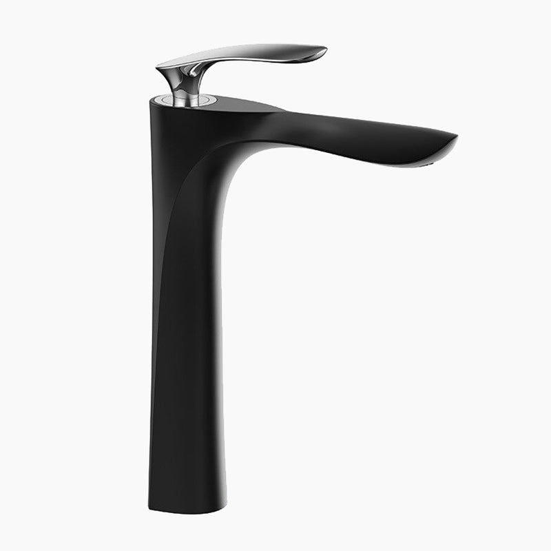 Modern Tall Matte Black Faucet with Chrome Lever