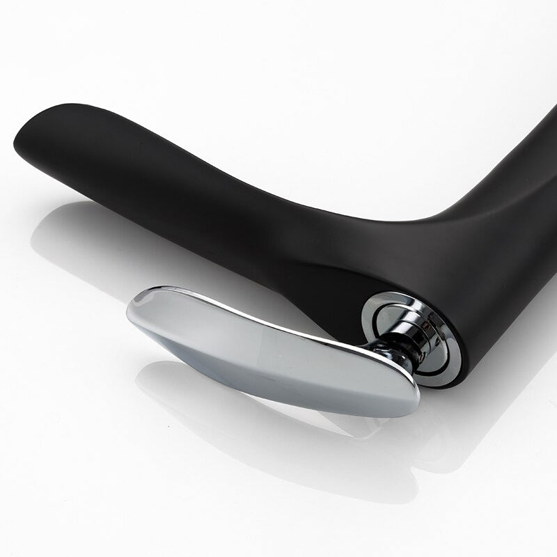 Modern Tall Matte Black Faucet with Chrome Lever