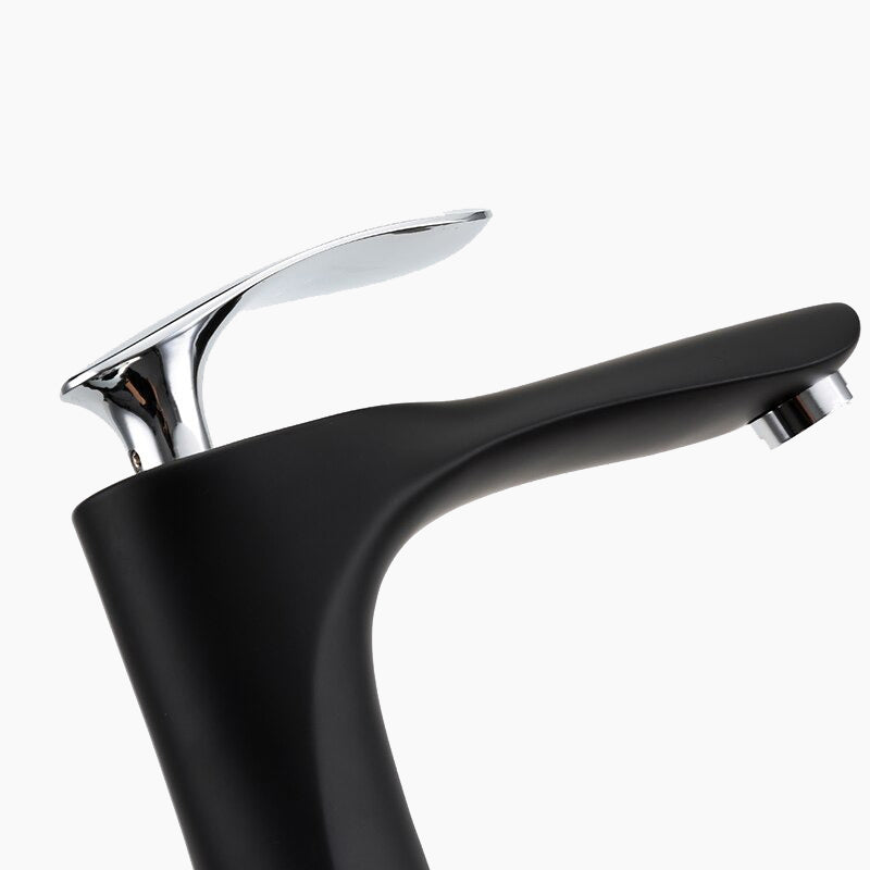 Modern Tall Matte Black Faucet with Chrome Lever