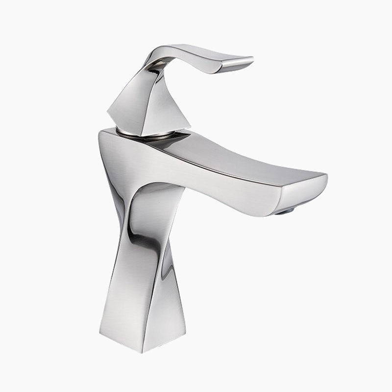 Sculptural Brushed Nickel Single Handle Lavatory Faucet