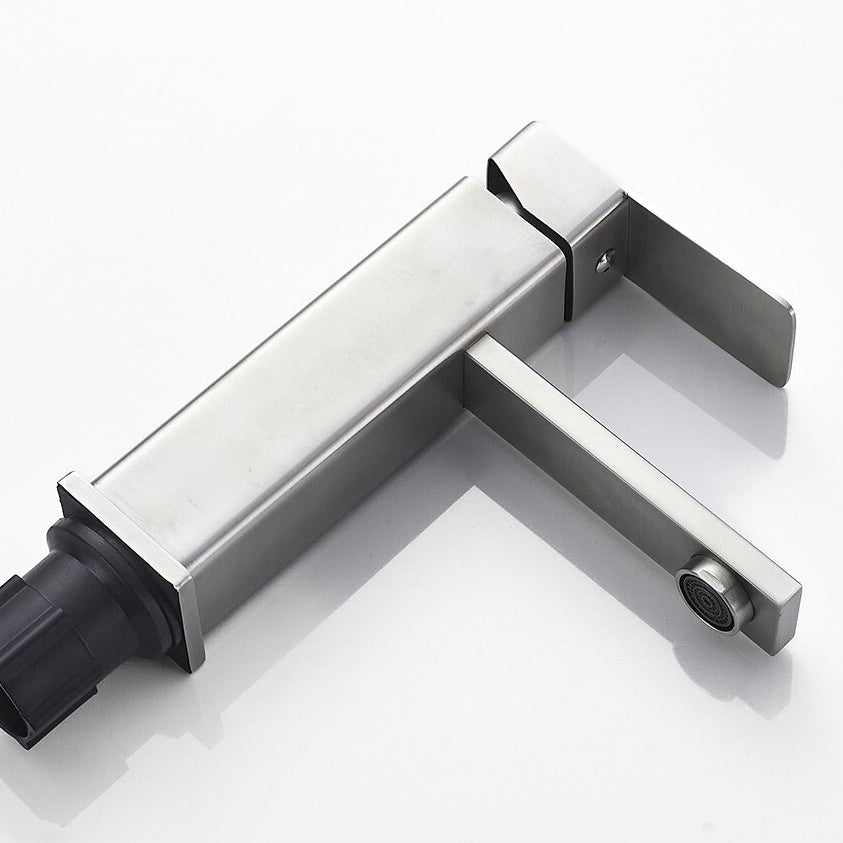 Modern Rectangular Brushed Nickel Basin Faucet