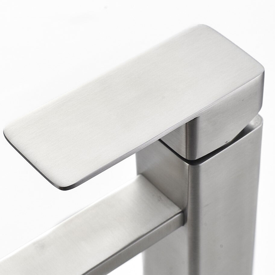 Modern Rectangular Brushed Nickel Basin Faucet