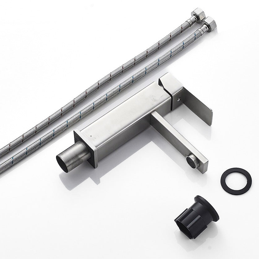 Modern Rectangular Brushed Nickel Basin Faucet