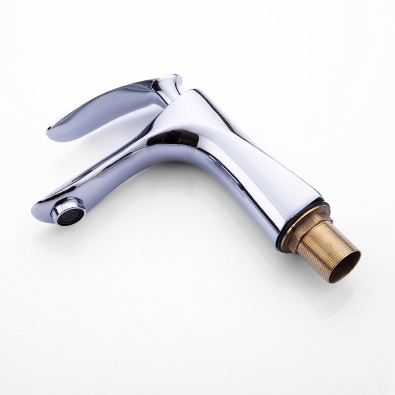 Modern Chrome Basin Faucet with Sculpted Handle