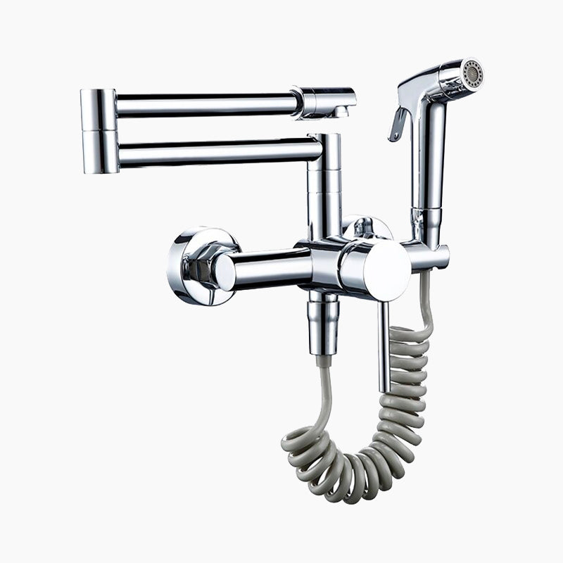 Wall-Mounted Chrome Pot Filler Faucet with Handheld Sprayer