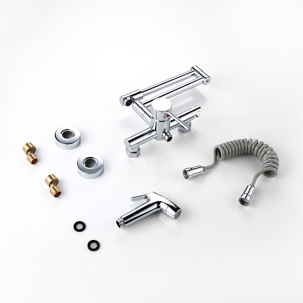 Wall-Mounted Chrome Pot Filler Faucet with Handheld Sprayer