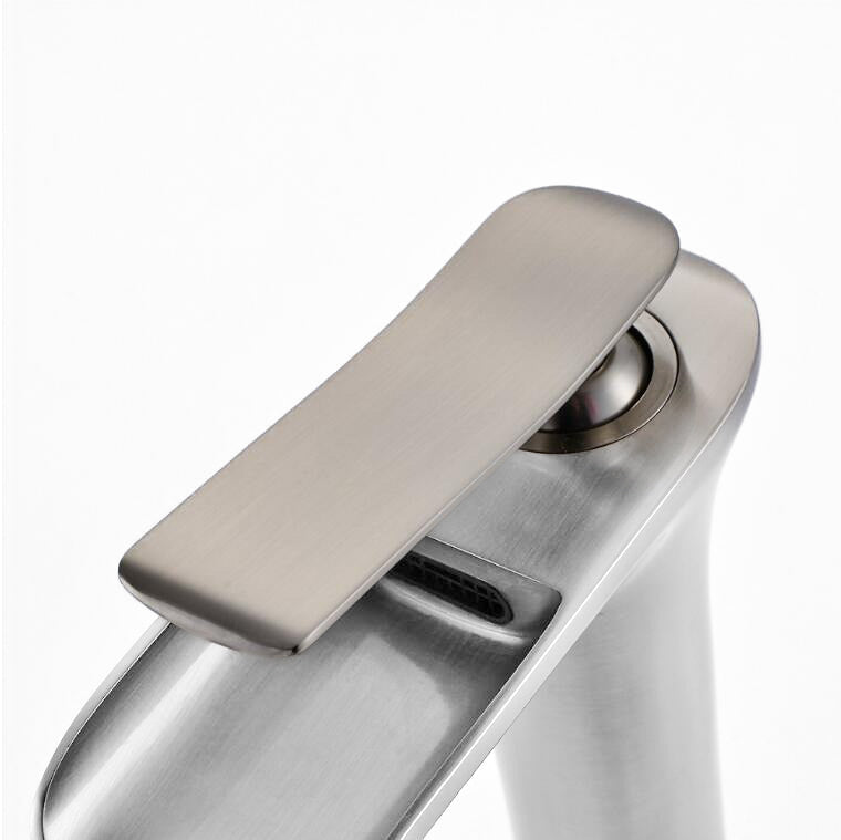 Tall Waterfall Basin Faucet in Brushed Nickel