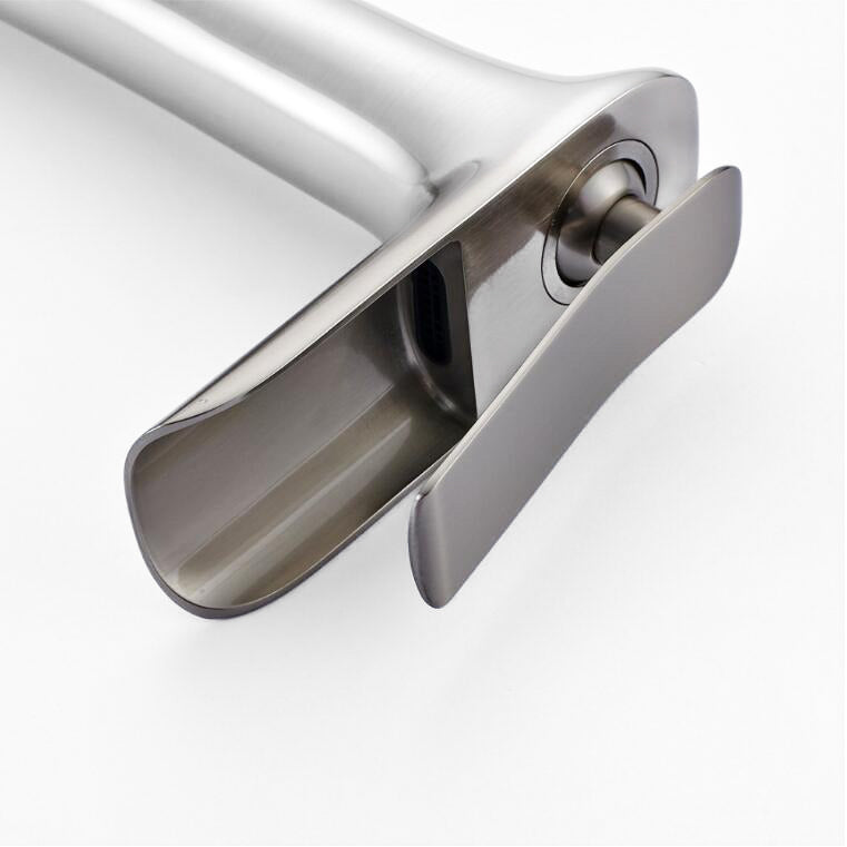 Tall Waterfall Basin Faucet in Brushed Nickel