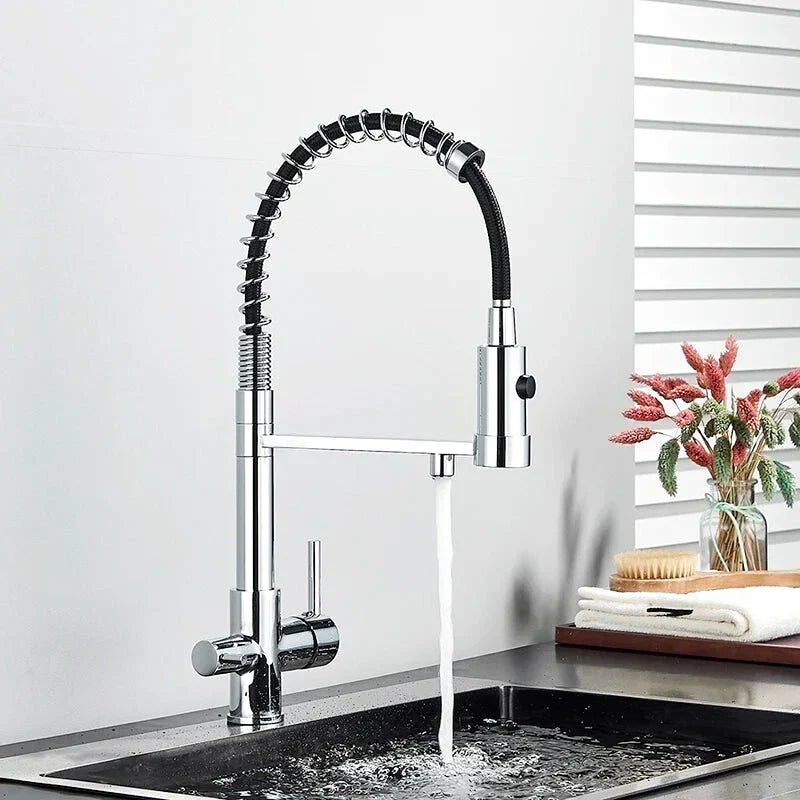 Polished chrome kitchen tap with ergonomic lever