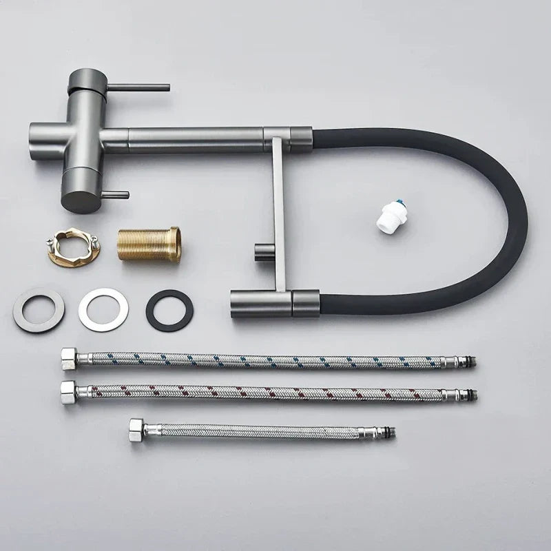 Brushed Nickel Kitchen Faucet with Flexible & Filter Tap