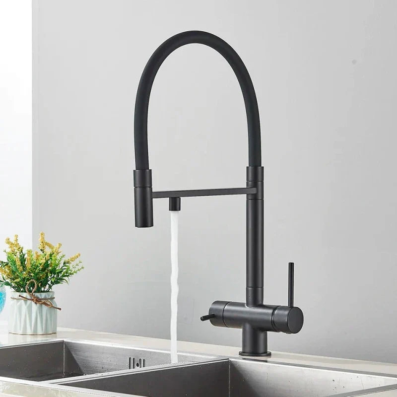 Matte black faucet with swivel spout for contemporary kitchens