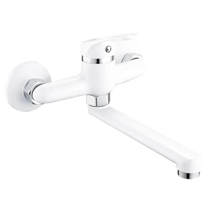 White wall-mounted tap, emphasizing moisture resistance