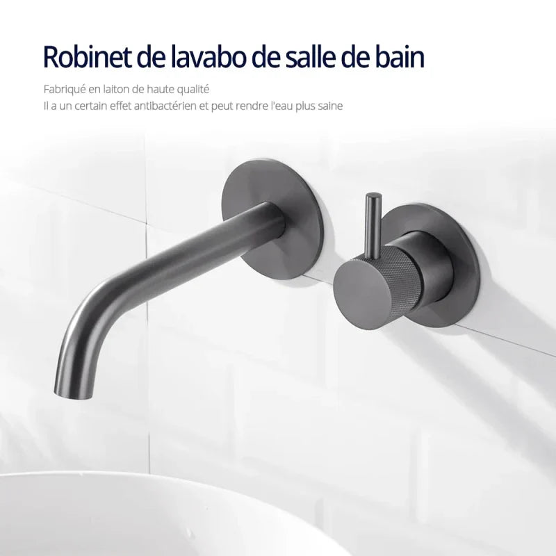 Matte Black Wall Mounted Faucet with Knurled Handle