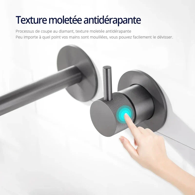 Matte Black Wall Mounted Faucet with Knurled Handle