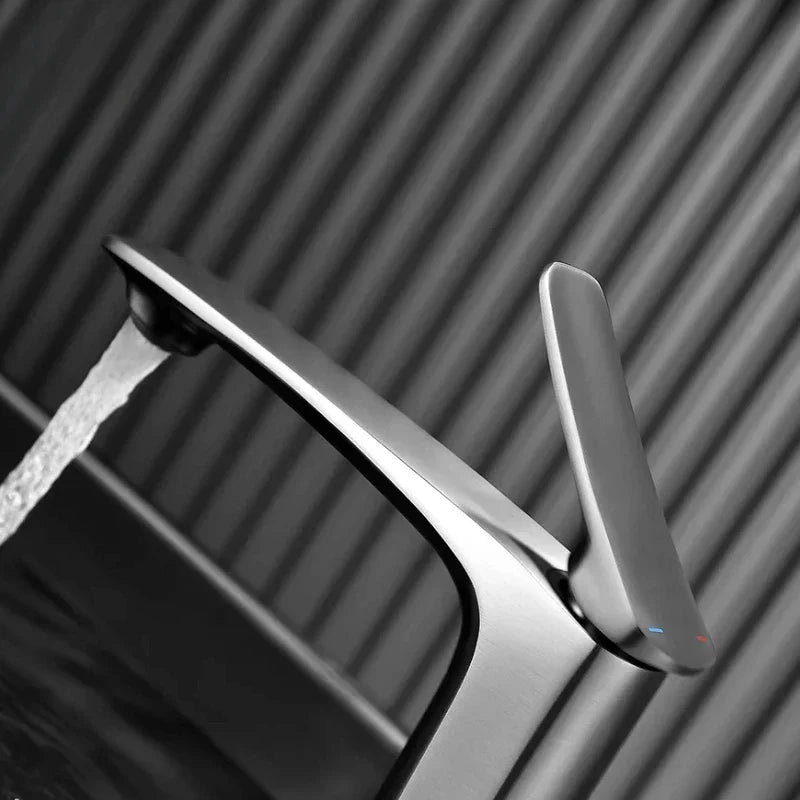 Modern Tall Brushed Nickel Single Handle Bathroom Faucet