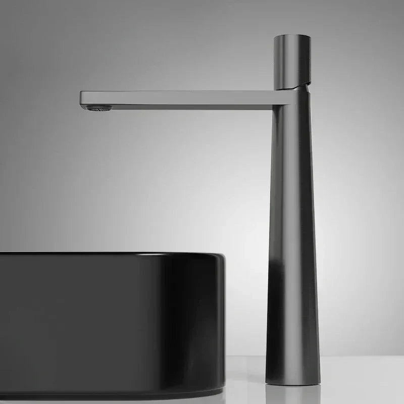 Top view of a black tap in matte grey