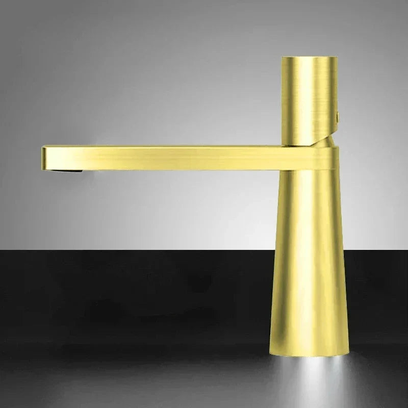 Black and gold faucet with glossy gold details