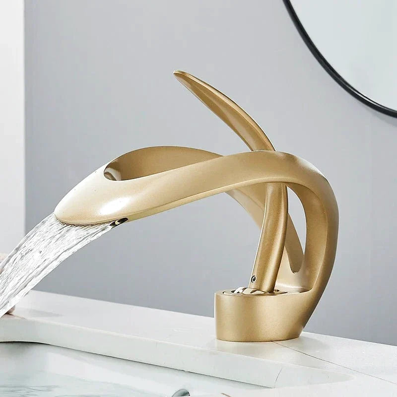 Modern Matte Black Waterfall Faucet with Twisted Spout