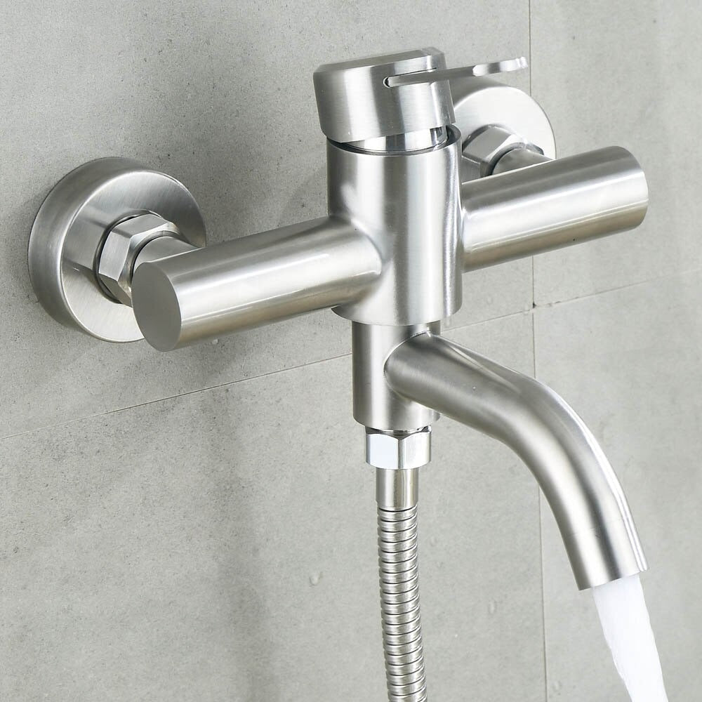 A Brushed Steel Bathtub Faucet Image