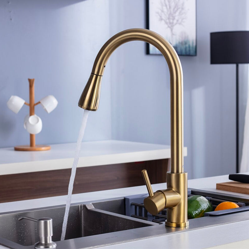 An Elegant Gold Kitchen Faucet Image