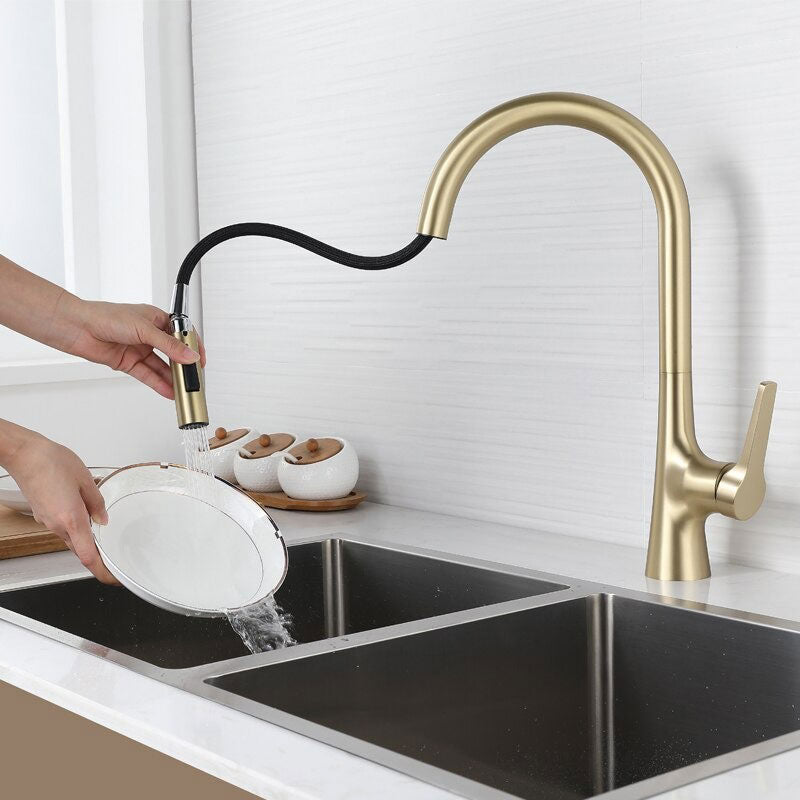 A Gold Gooseneck Kitchen Faucet Image